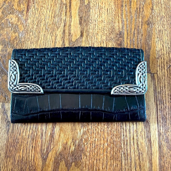 Brighton Handbags - BRIGHTON Black Leather Wallet | Croc Silver Detail